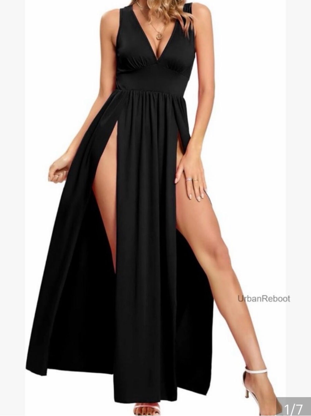 New!Style Rack Black Sleeveless Faux-Wrap Midi backless high slit